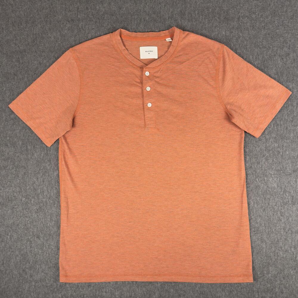 Billy Reid Henley Shirt Mens Medium Orange Stripe Jersey Tee T-Shirt Soft